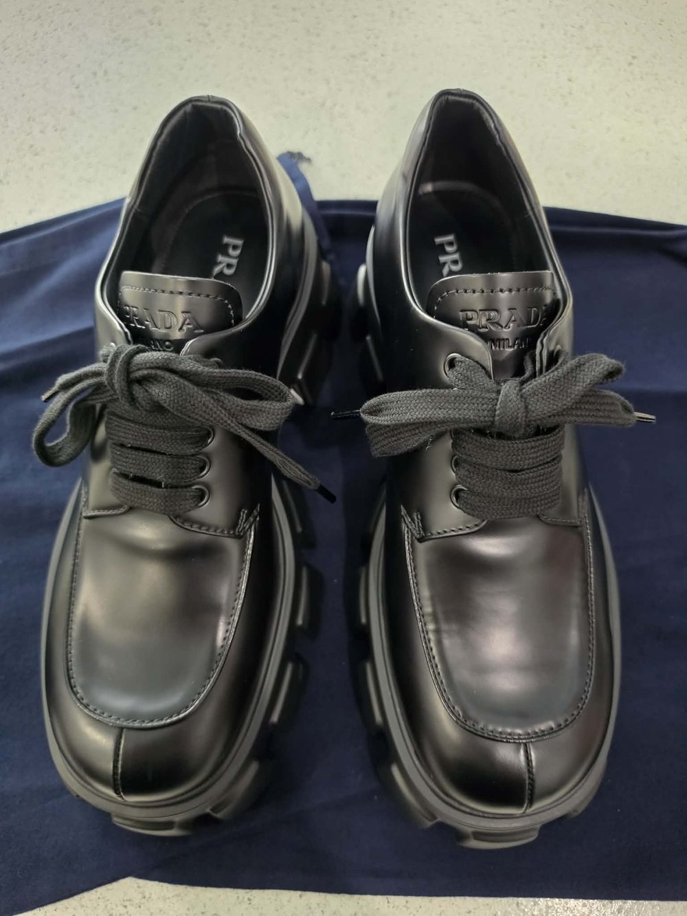 Prada Men’s Black Leather Monolith Lace-Up Sneakers